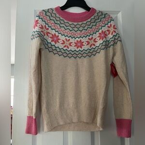 Holiday Time Cream Sweater with Pink and Green Accents